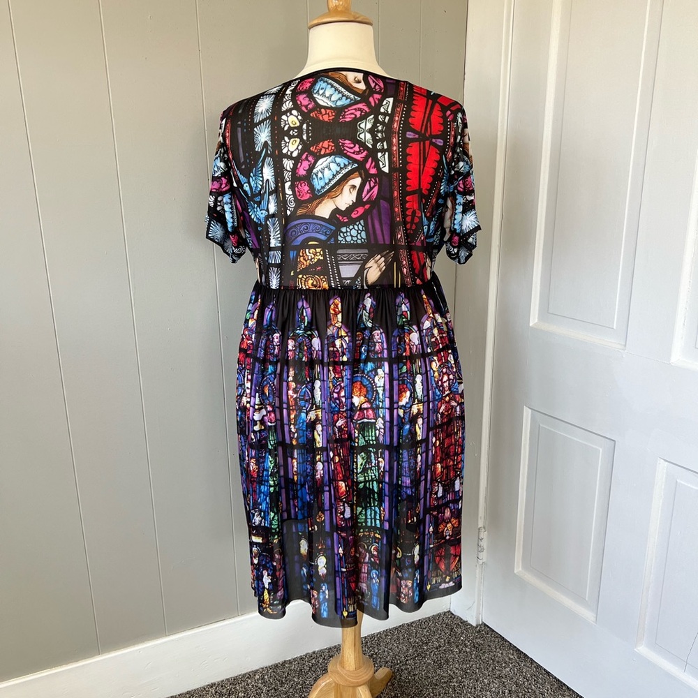 Blackmilk Stained-Glass Print Mini Dress in Black, Blue, Red - Picture 5 of 8